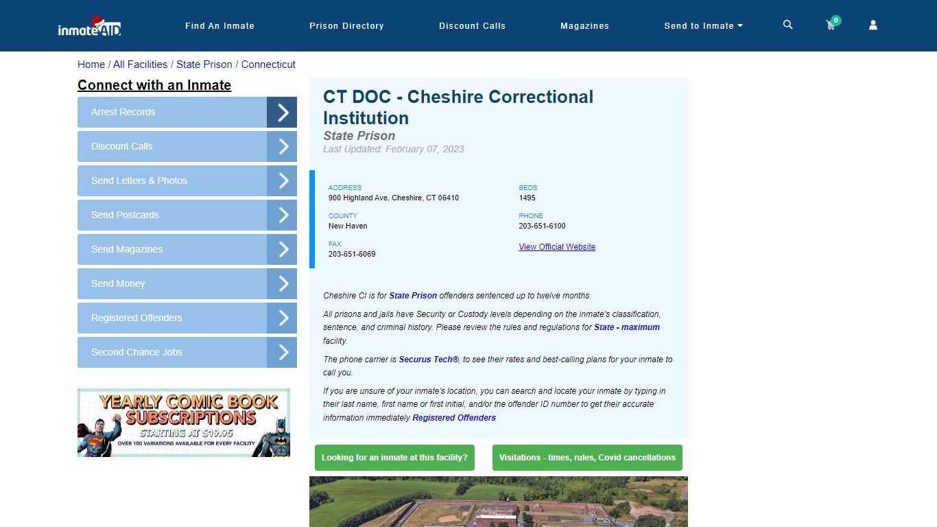 CT DOC - Cheshire Correctional Institution & Inmate Search | Visitation ...