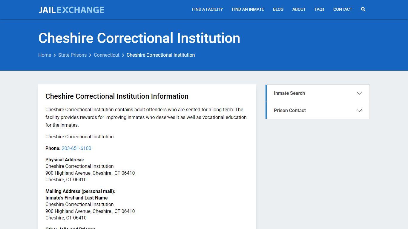 Cheshire Correctional Institution Inmate Search, CT - Jail Exchange